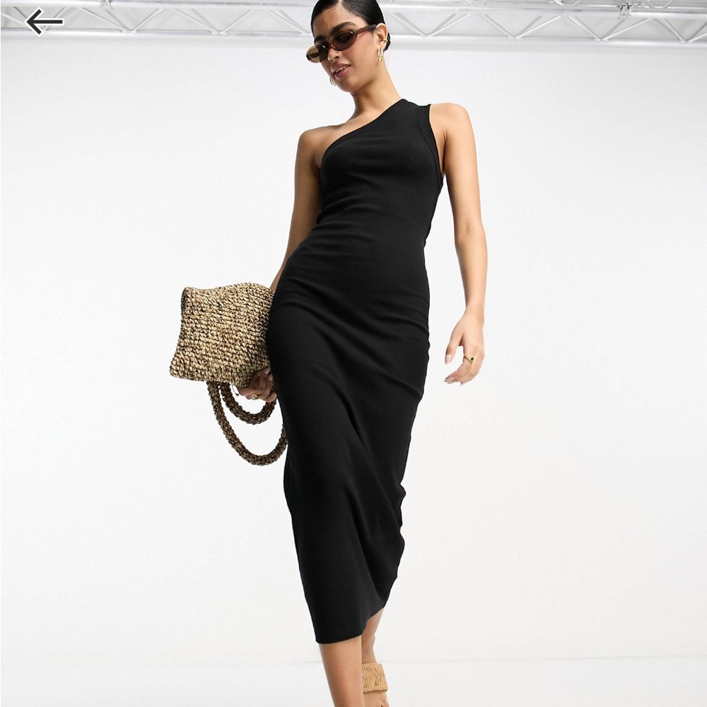 ASOS Black One-Shoulder Midi Dress